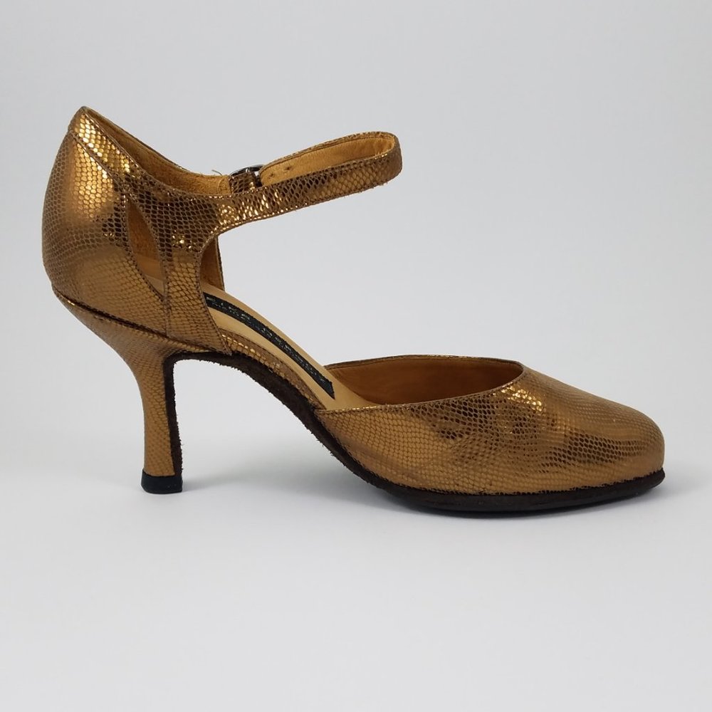 Arika Nerguiz 7.5/8 ankle strap gold leather dance /character shoes rubber soles - Picture 7 of 14